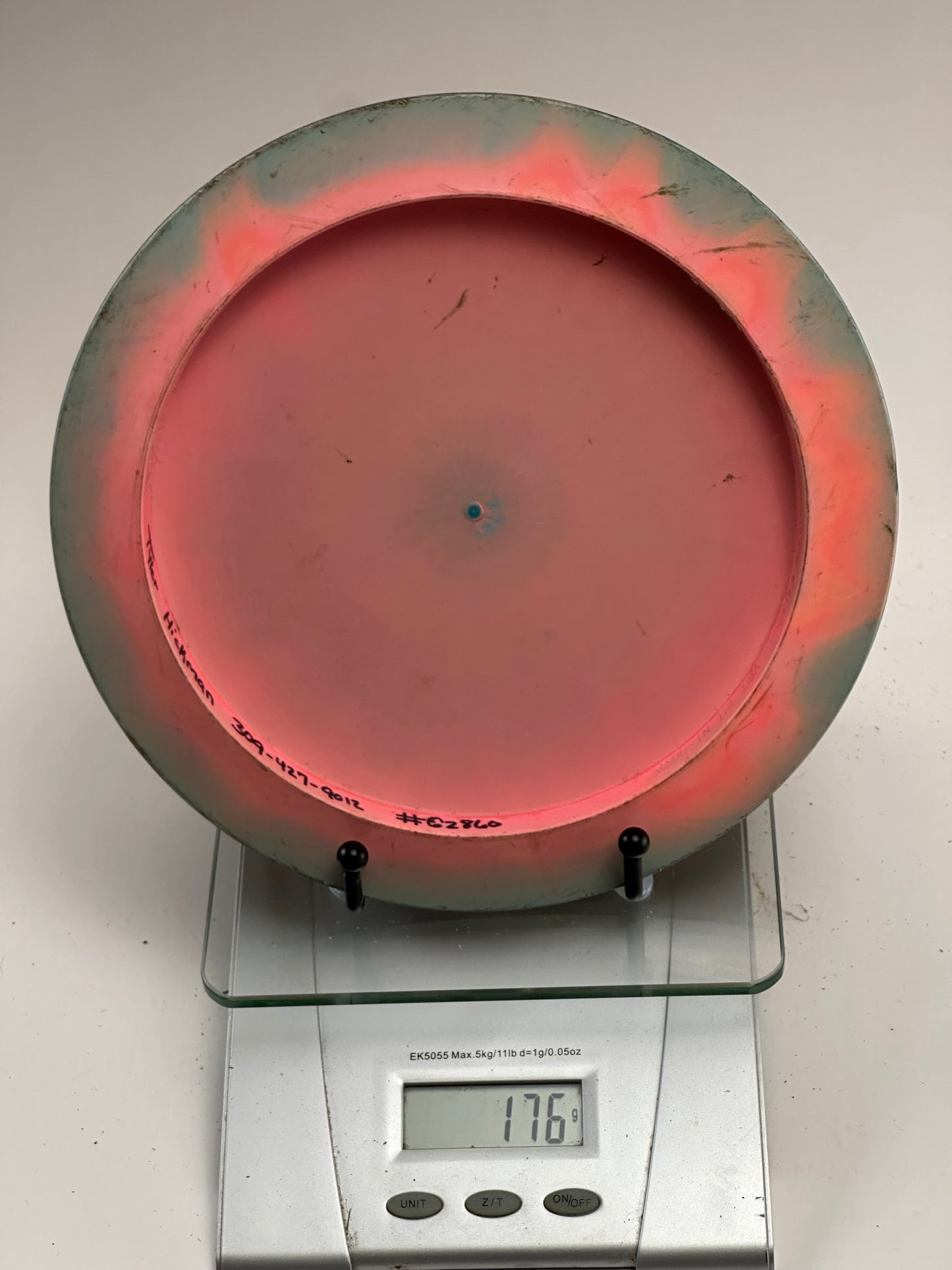 Discraft ESP Nuke Distance Driver – Swirly Pink/Green, Custom Stamp (Used)