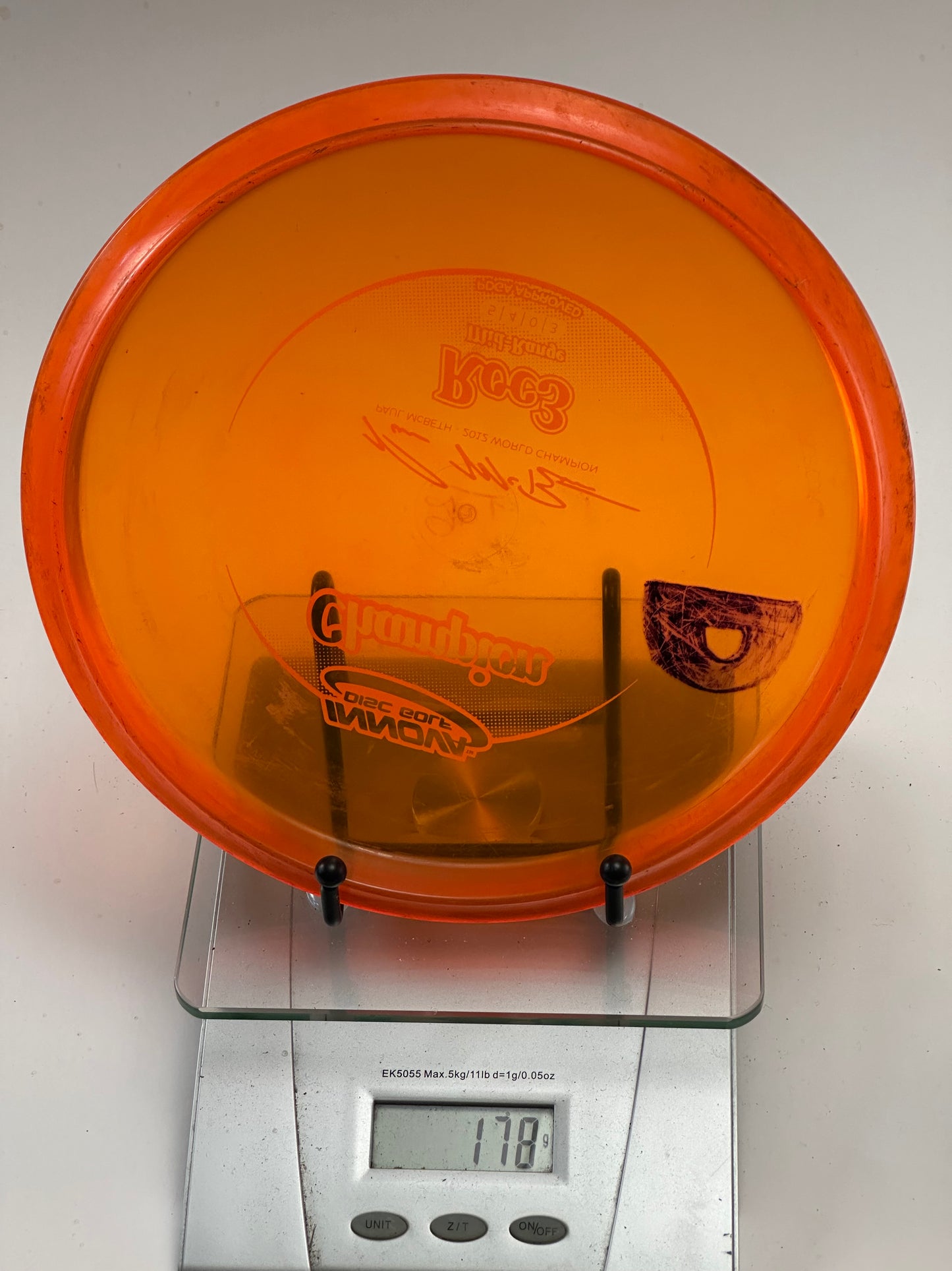 Innova Champion Roc3 Midrange – Transparent Orange – McBeth 2012 Stamp, Ink