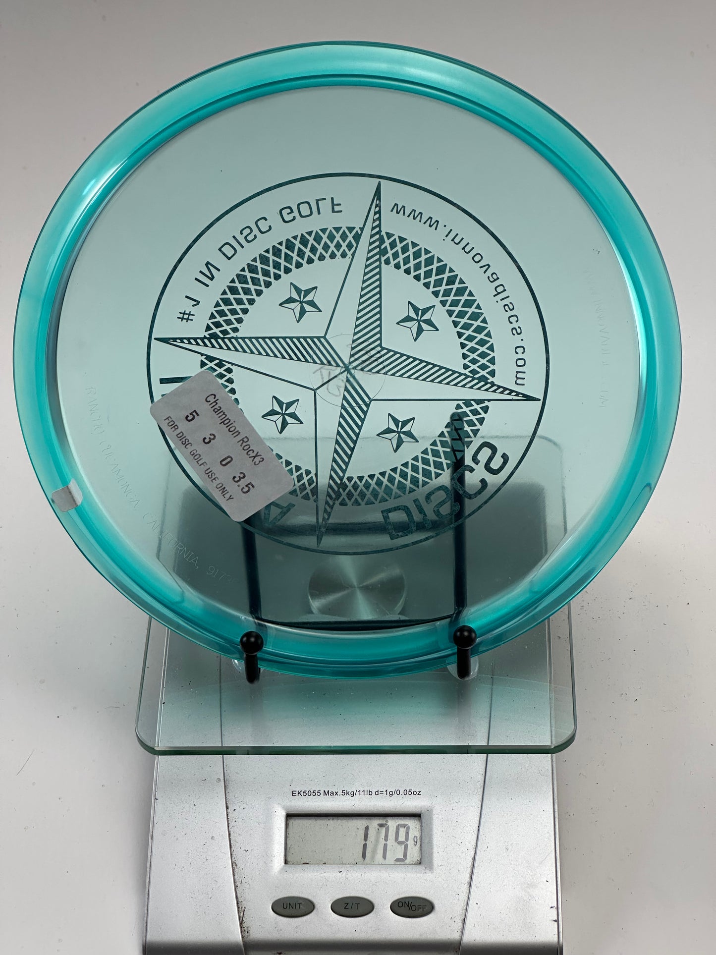 Innova RocX3 Champion Midrange (179g) - Transparent Aqua, Compass Stamp