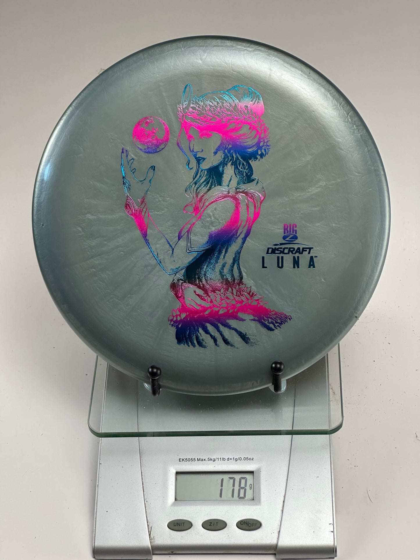 Discraft Big Z Luna Big Z Luna gray pink and blue foil stamp woman with moon artwork putter