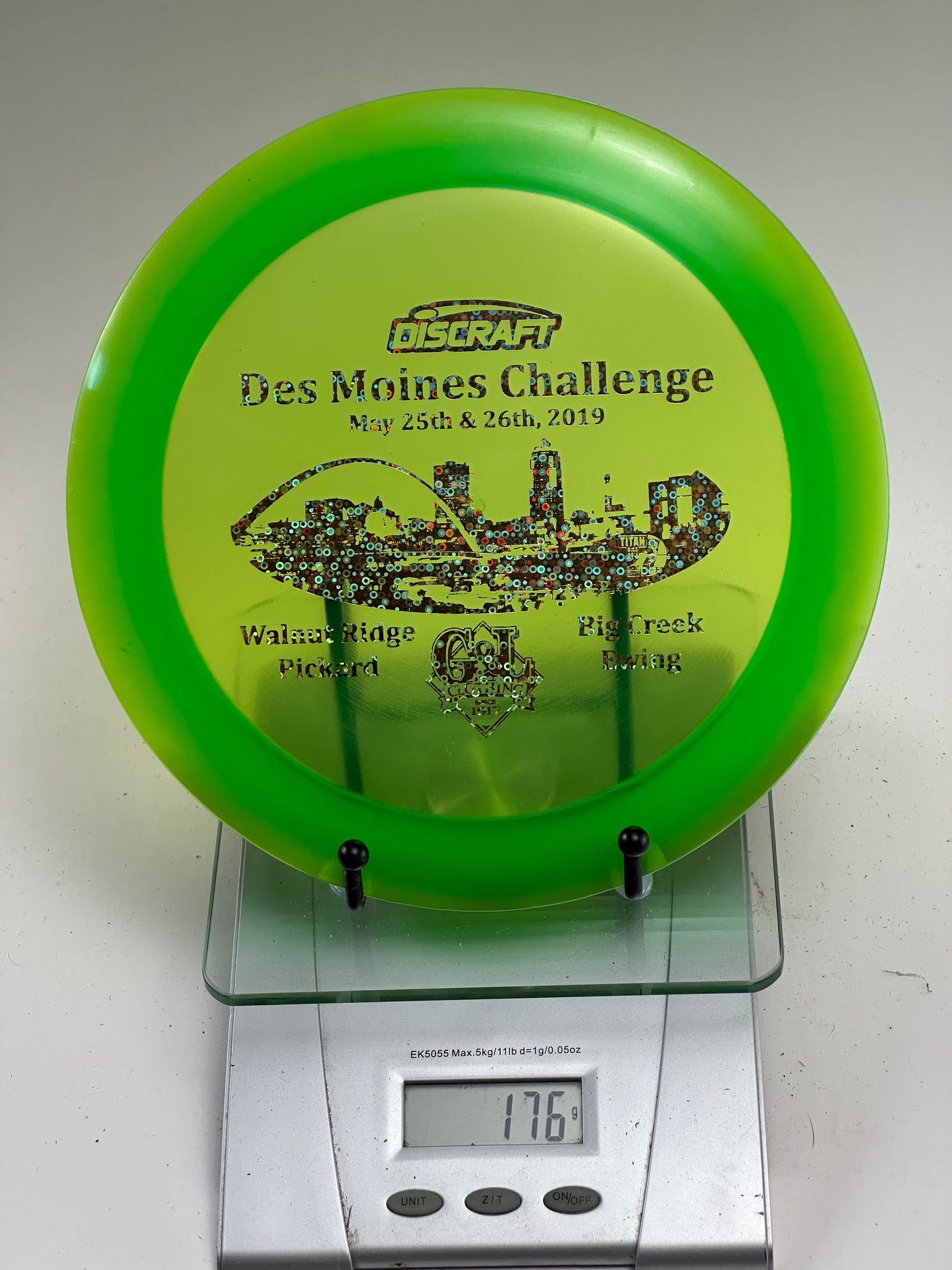 Discraft Z Nuke – 2019 Des Moines Challenge Tournament Stamp (Clear Green)