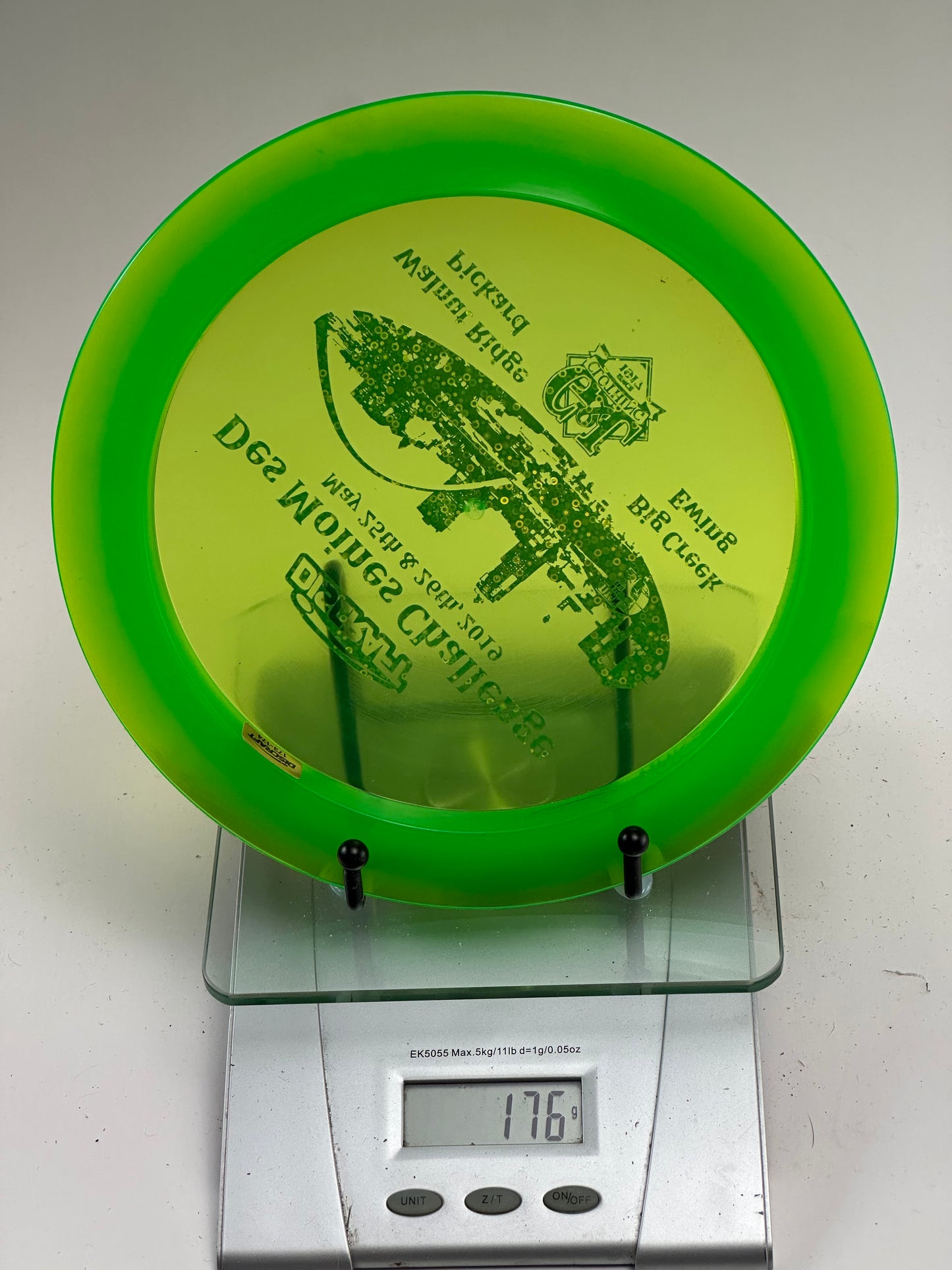 Discraft Z Nuke – 2019 Des Moines Challenge Tournament Stamp (Clear Green)