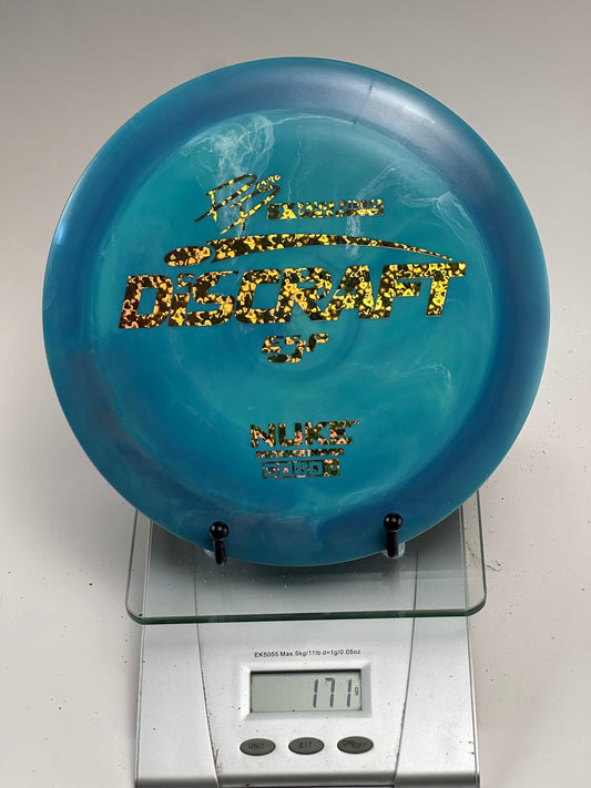 Discraft ESP Nuke Distance Driver – Swirly Blue w/ Gold Holographic Stamp