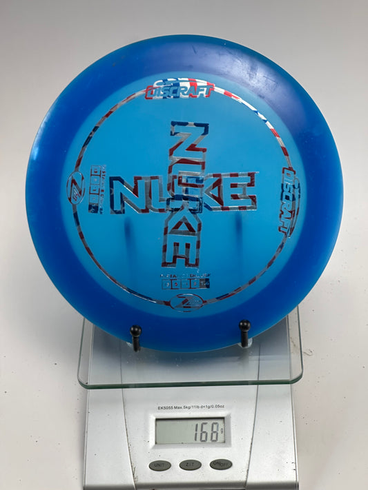 Discraft Z Nuke Distance Driver – Transparent Blue, Red/Silver Stock Stamp (168g)