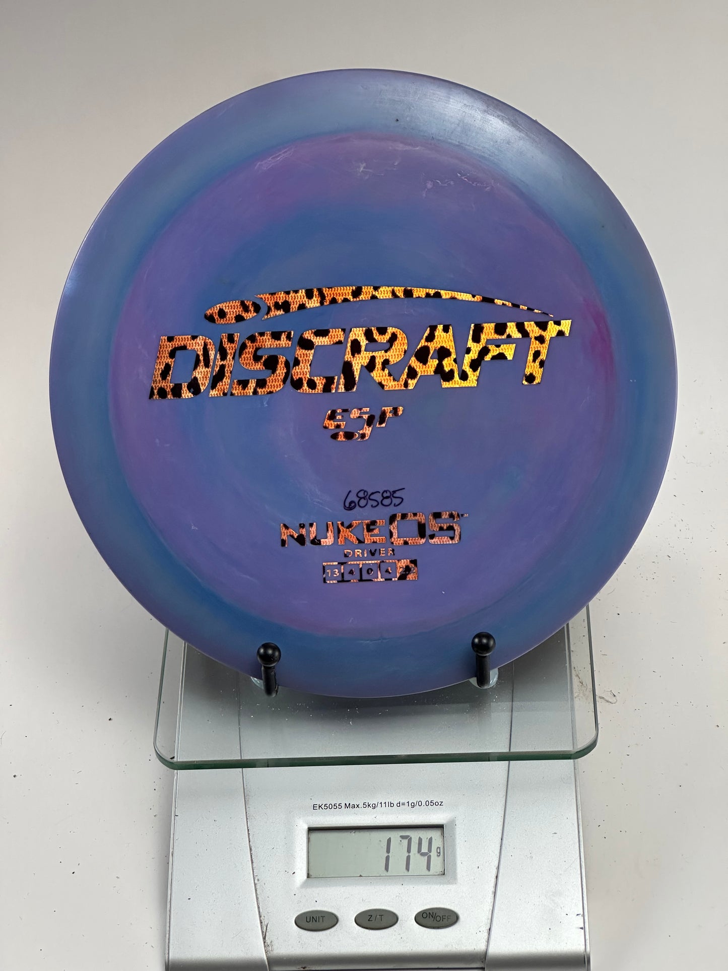 Discraft ESP Nuke OS Distance Driver (Swirly Purple/Blue, Leopard Stamp) 174g