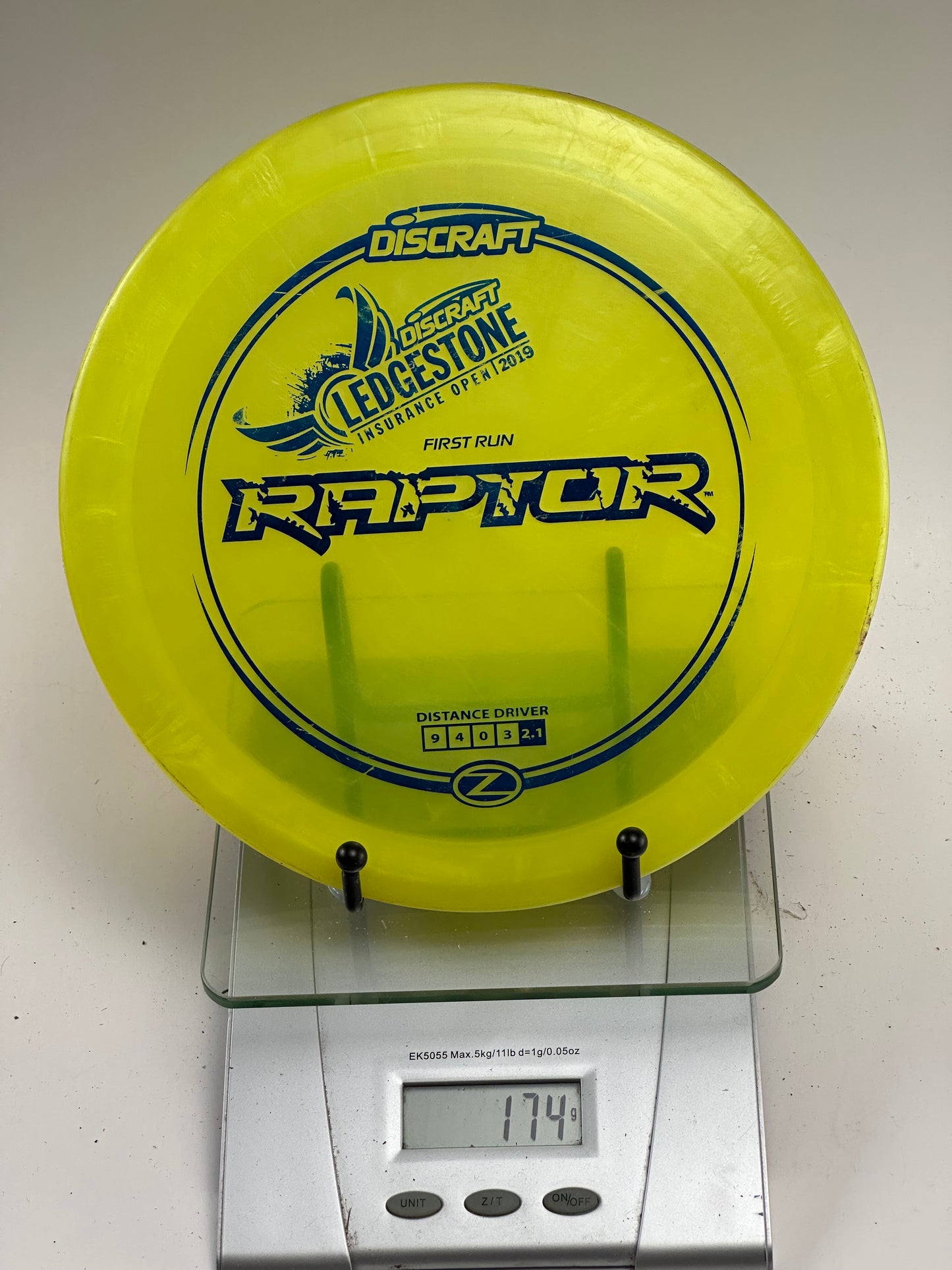 Discraft Z Raptor First Run 2019 Ledgestone Distance Driver - Yellow/Blue