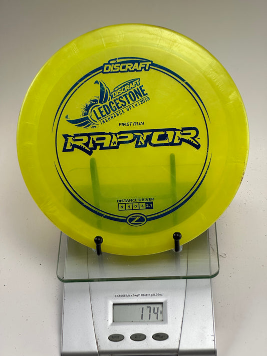 Discraft Z Raptor First Run 2019 Ledgestone Distance Driver - Yellow/Blue