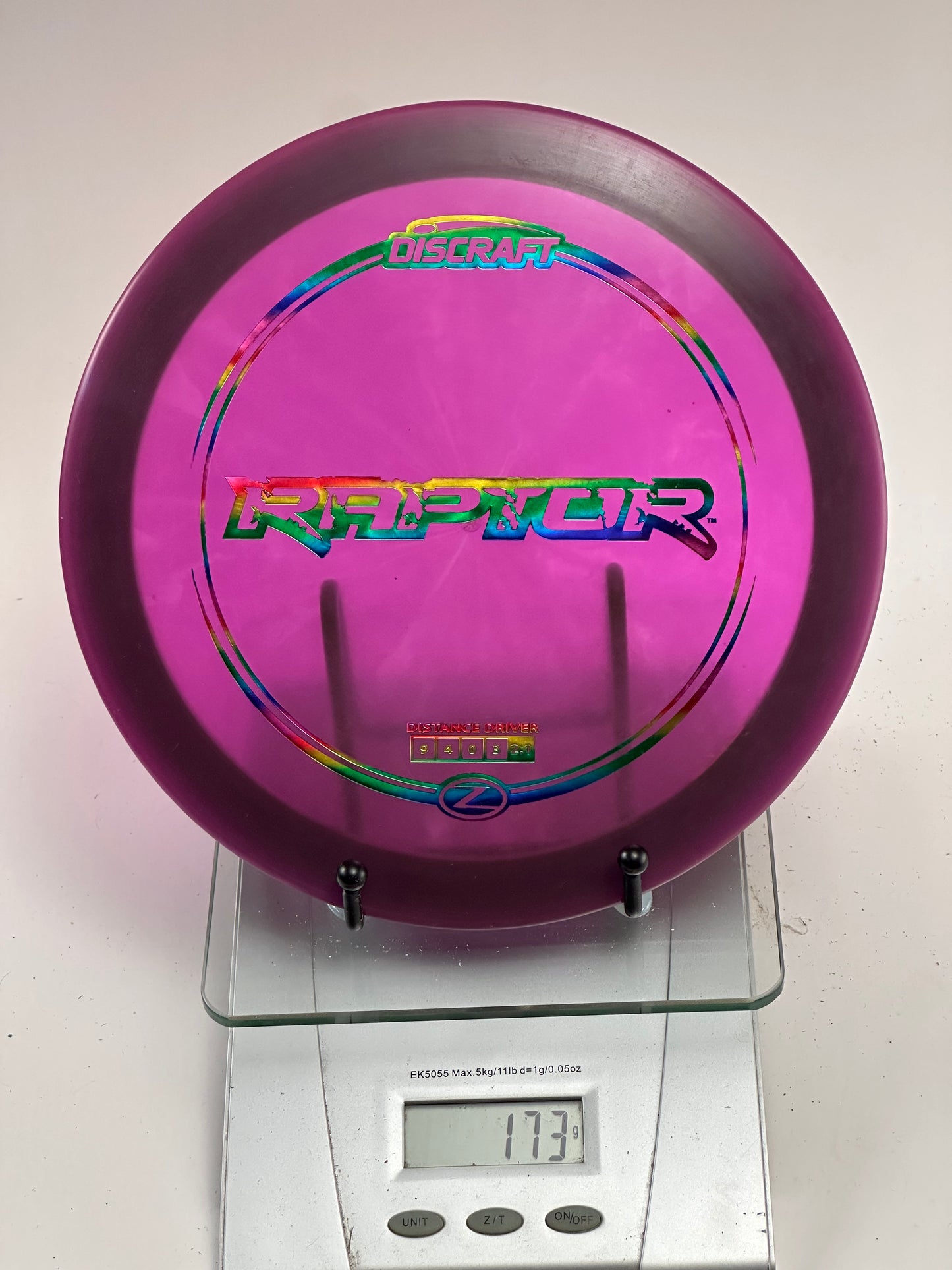 Discraft Z Raptor Distance Driver – Transparent Purple w/ Rainbow Stamp
