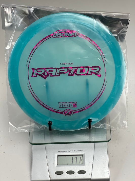 Discraft Raptor First Run Z Distance Driver - Transparent Blue/Pink Stamp