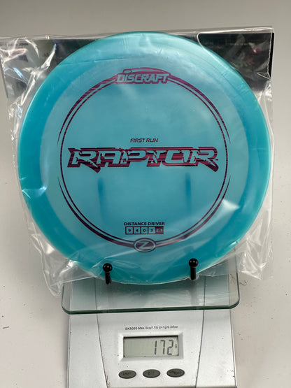 Discraft Z Raptor First Run Distance Driver | Clear Teal