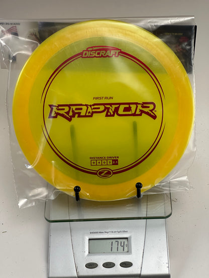 Discraft Raptor First Run Z Distance Driver - Clear Yellow