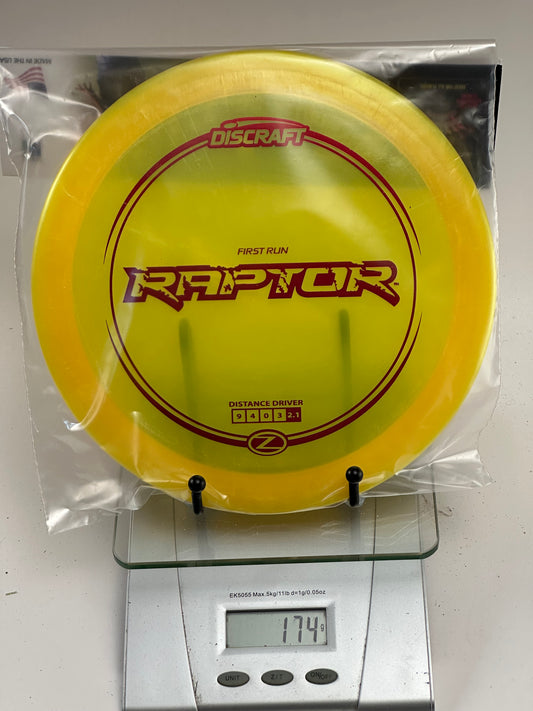 Discraft Raptor First Run Z Distance Driver - Clear Yellow