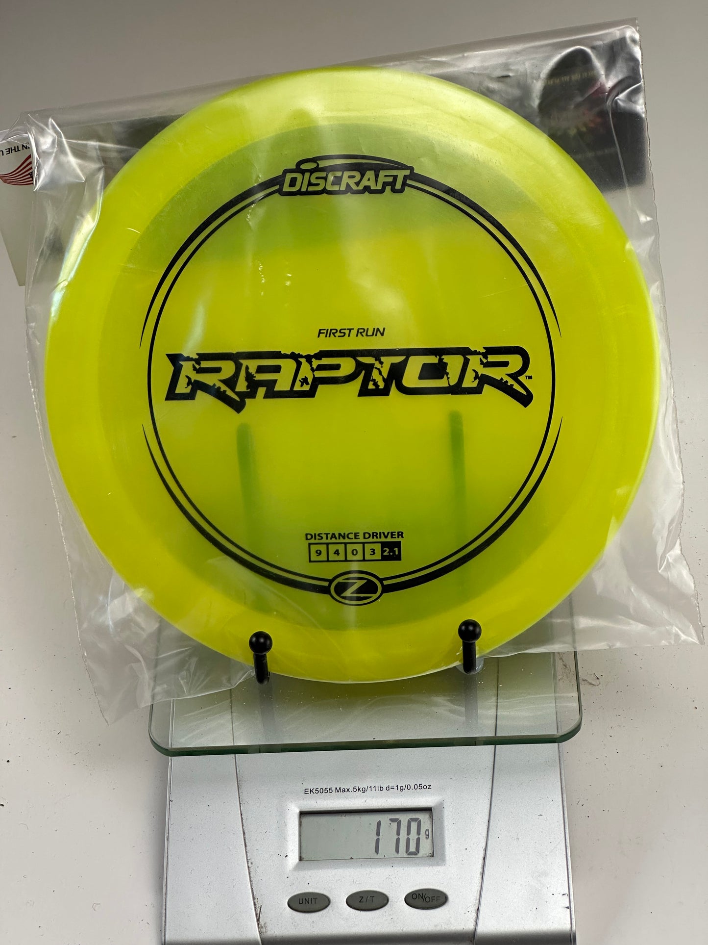 Discraft Z Raptor (First Run) Distance Driver - Transparent Yellow