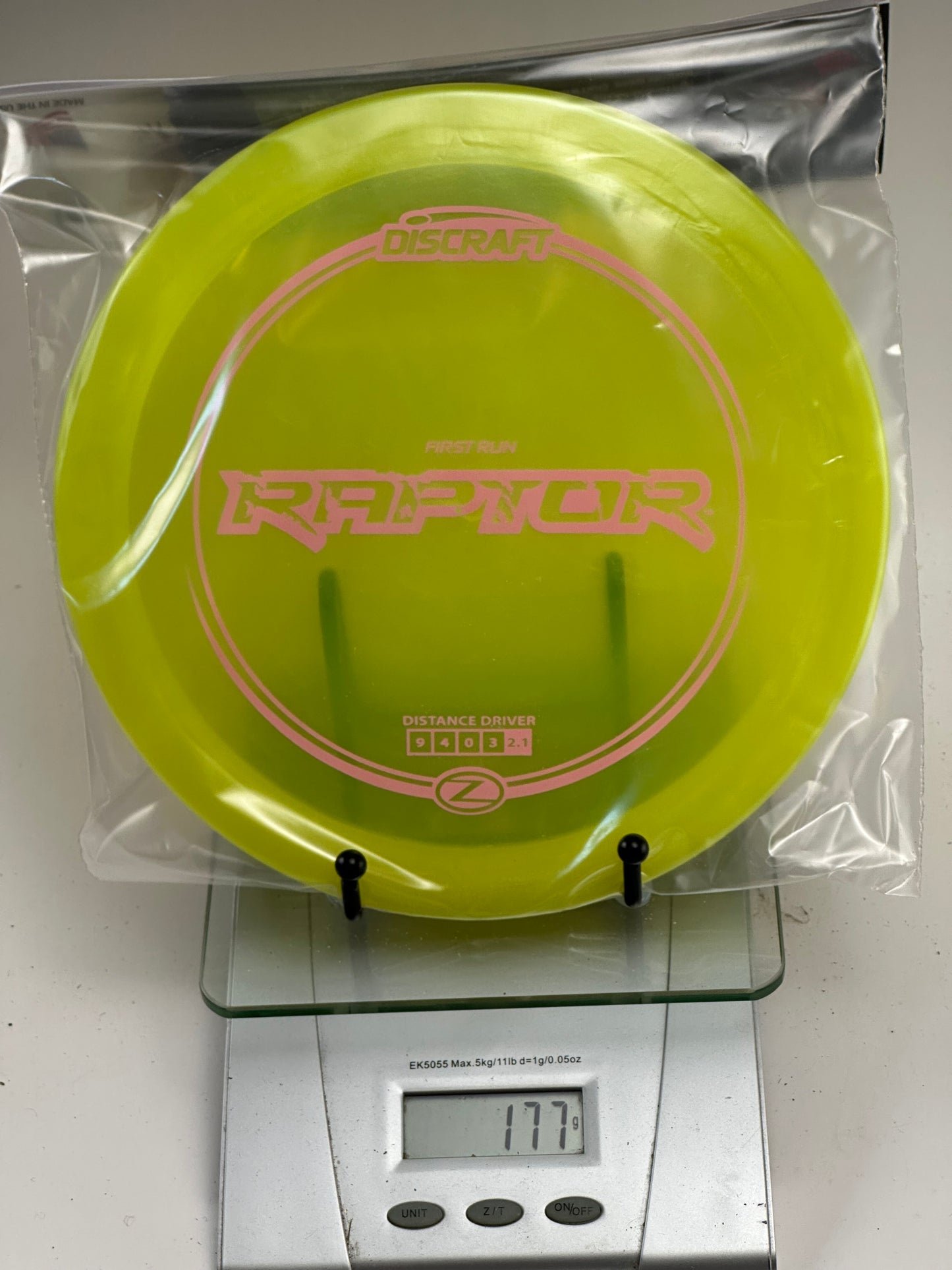 Discraft Z Raptor (First Run) Distance Driver - Transparent Yellow/Pink Stamp