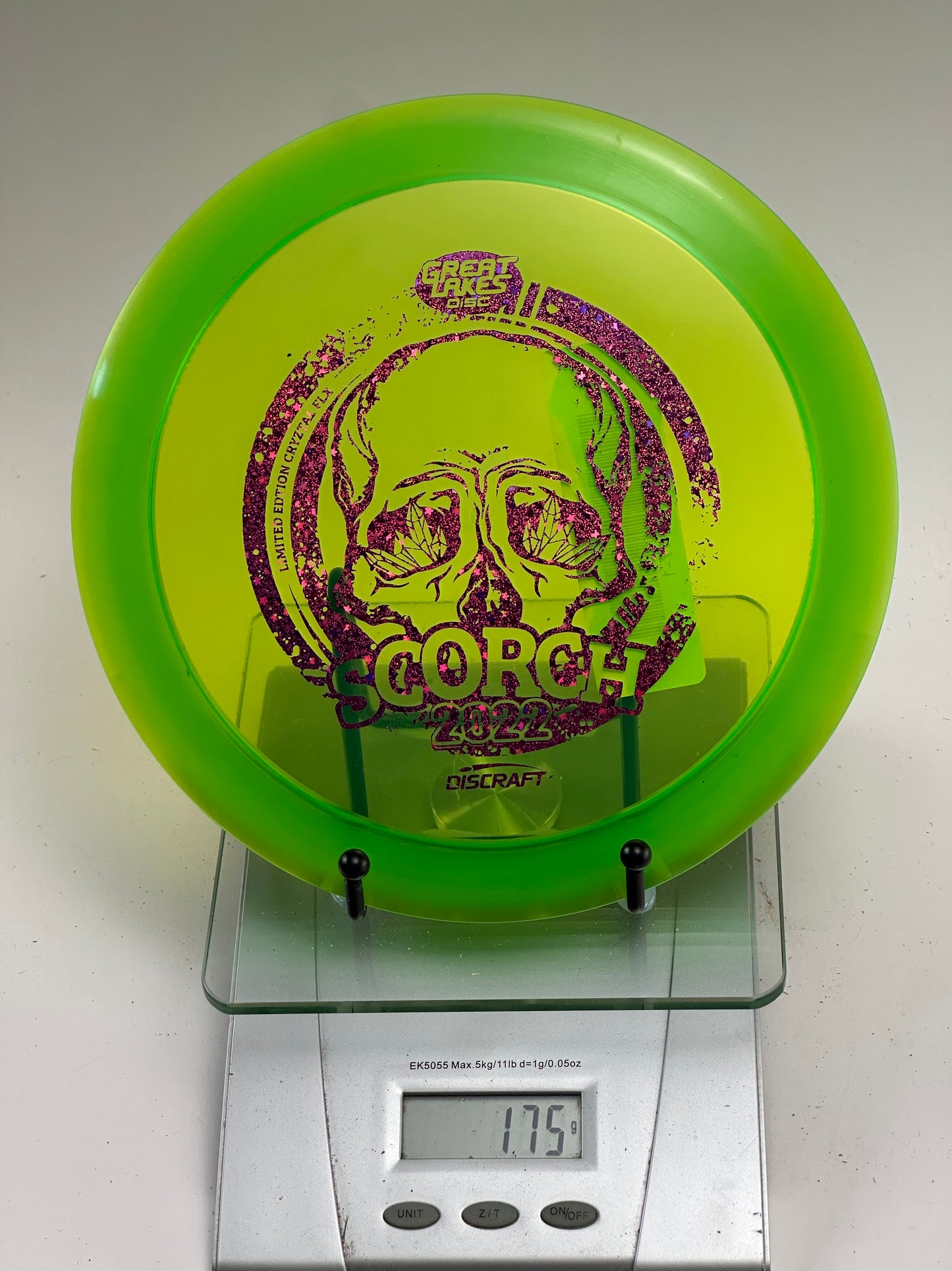 Discraft CryZtal FLX Scorch 2022 Great Lakes Disc Skull Stamp – Green/Clear