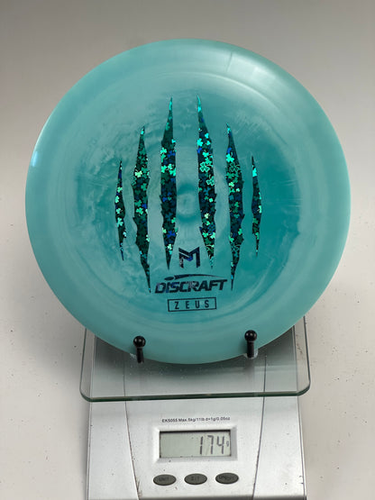 Discraft ESP Zeus 174g Aqua Swirl Clover Holographic Claw Stamp