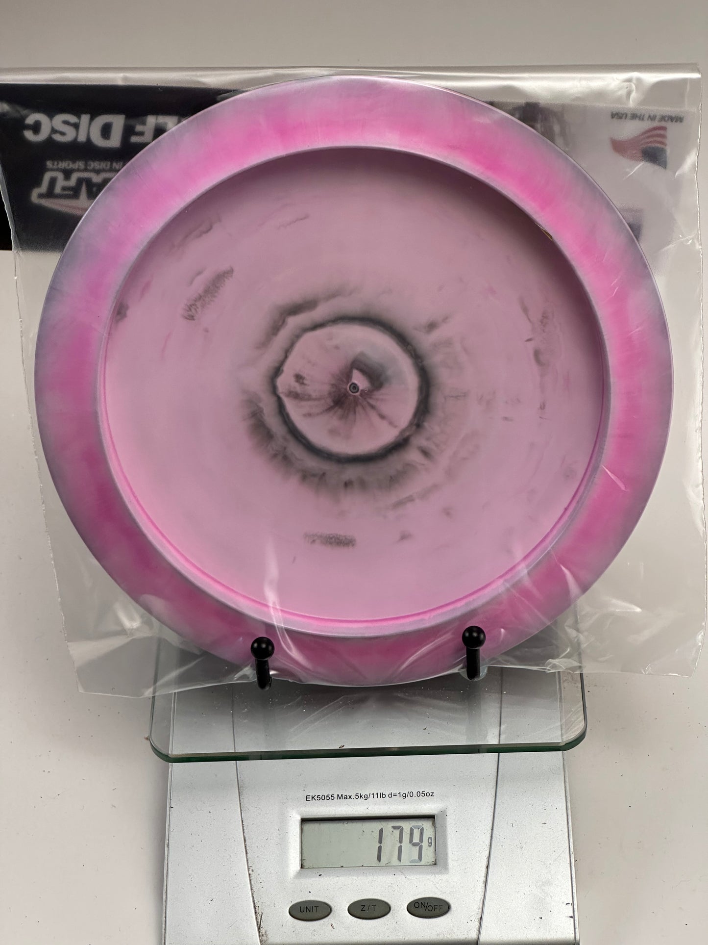 Discraft ESP Prototype Zeus Distance Driver – Pink/Gray Swirl, Red McBeth Stamp 173g