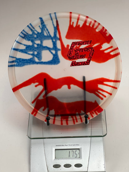 Discraft Z Zone Clear Custom Red/Blue Splash Dye, Sparkle Foil Stamp