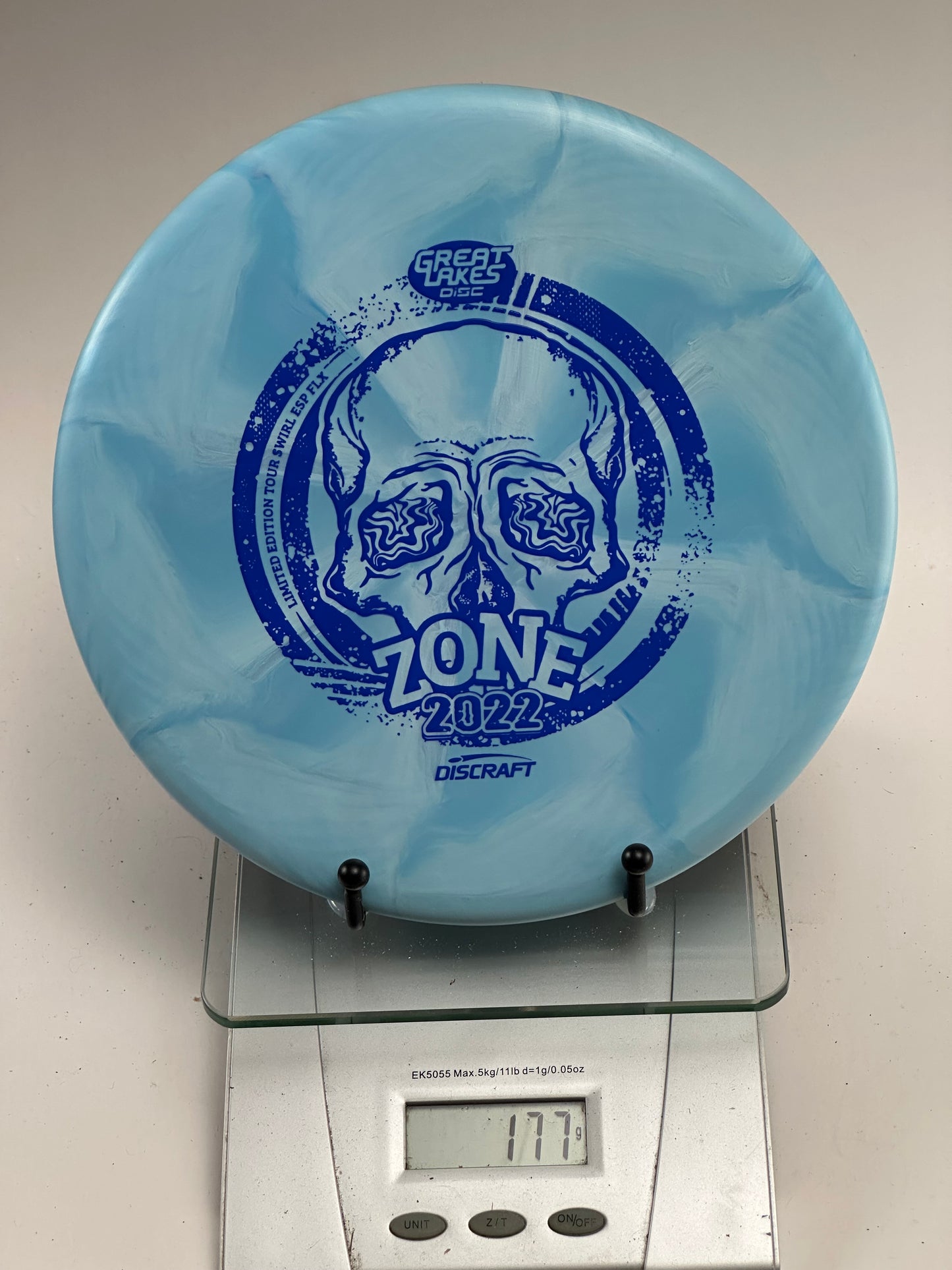 Discraft Zone ESP Swirl 2022 Great Lakes Tour – Blue Swirl Skull Stamp