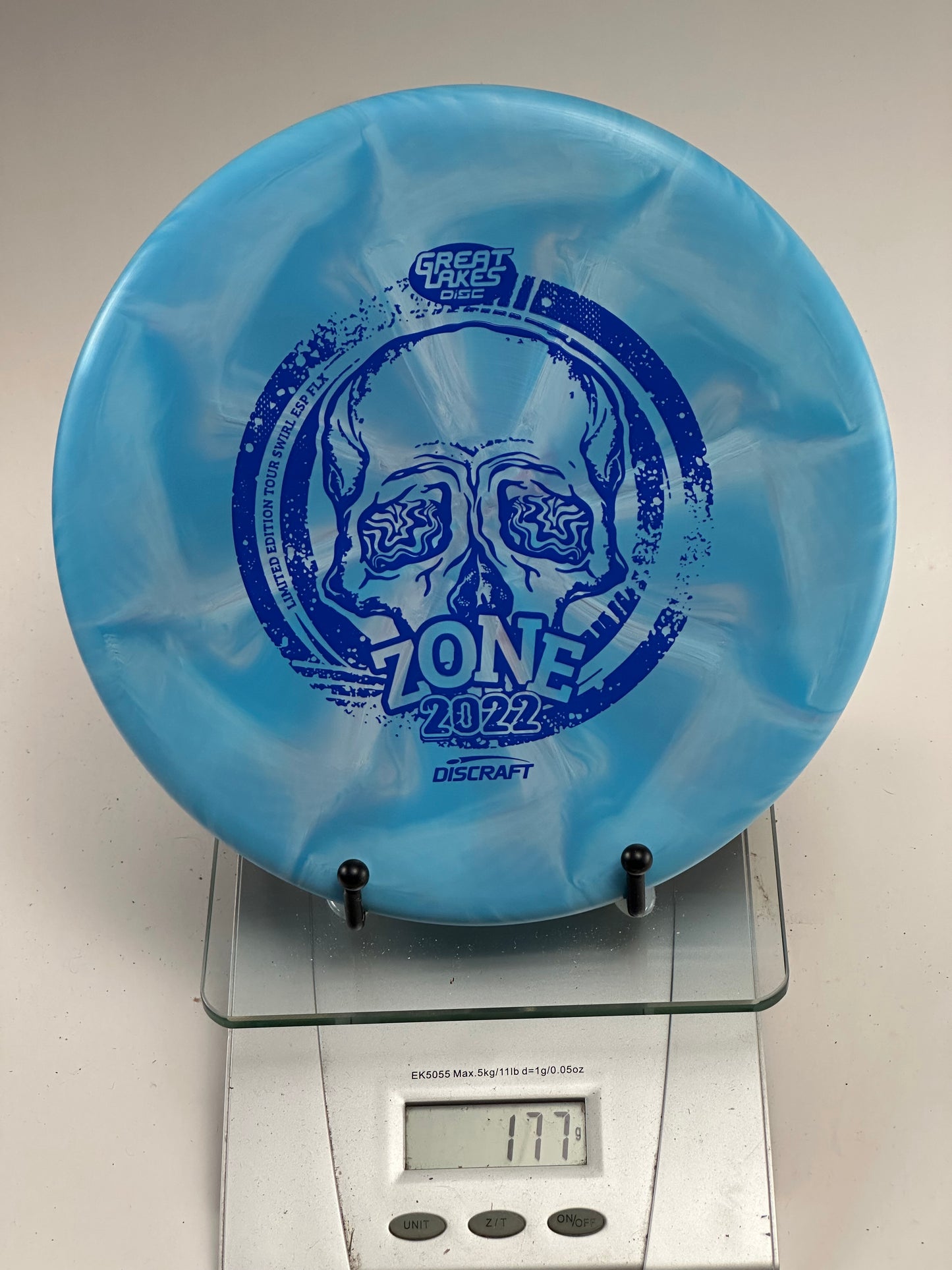 Discraft Zone ESP Swirl 2022 Great Lakes Tour Blue/White Skull Stamp