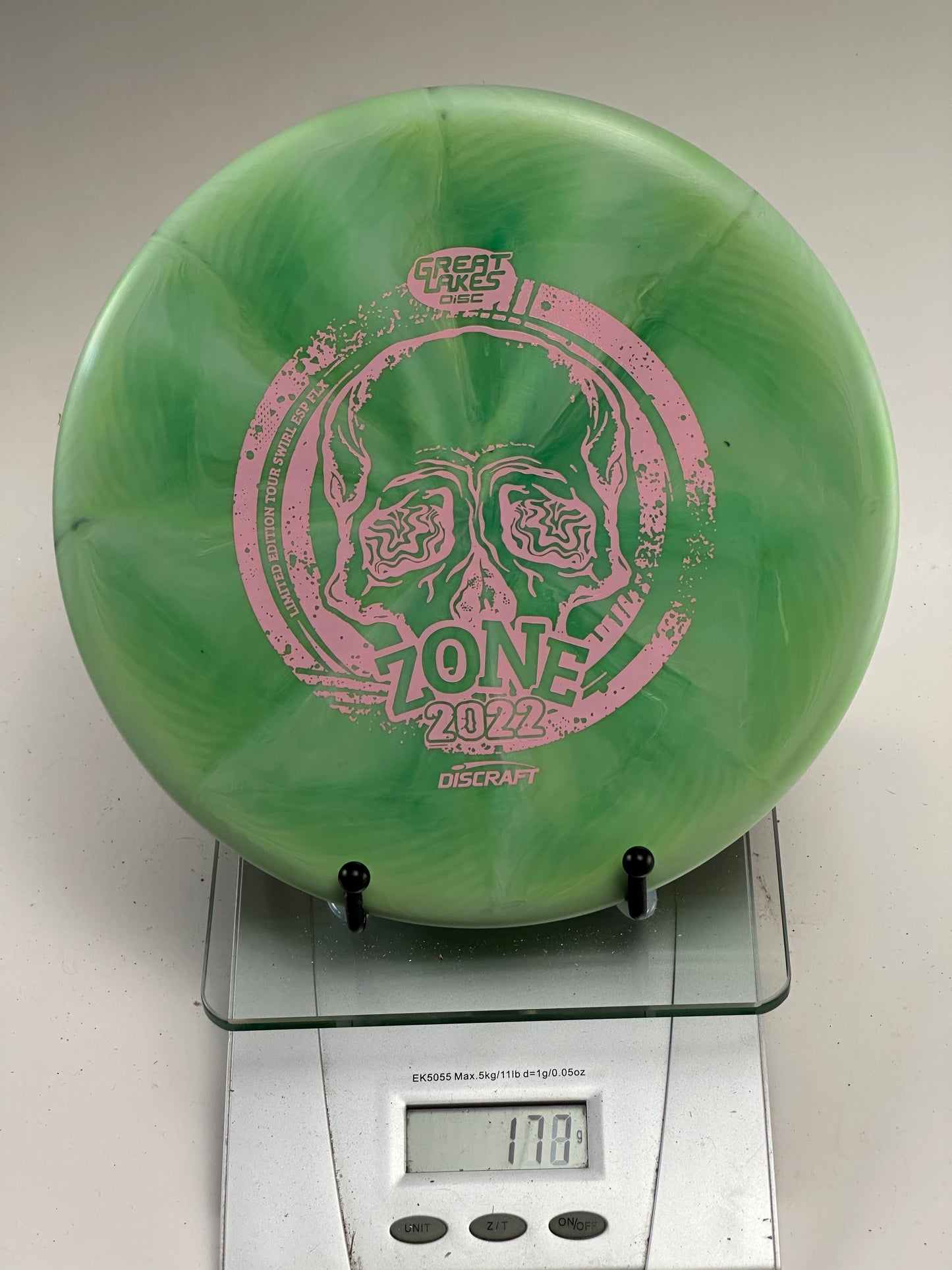 Discraft Zone ESP FLX 2022 Great Lakes Open Swirly Green/Pink Stamp