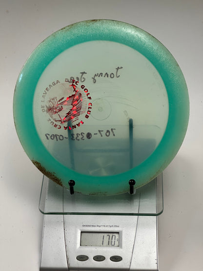 Innova Champion Boss – Transparent w/ Aqua Rim, Santa Cruz Disc Golf Club Stamp