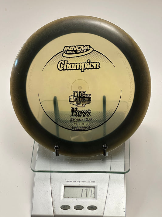 Innova Champion Boss Distance Driver – Clear w/ Smoky Black Rim (1108 Stamp)