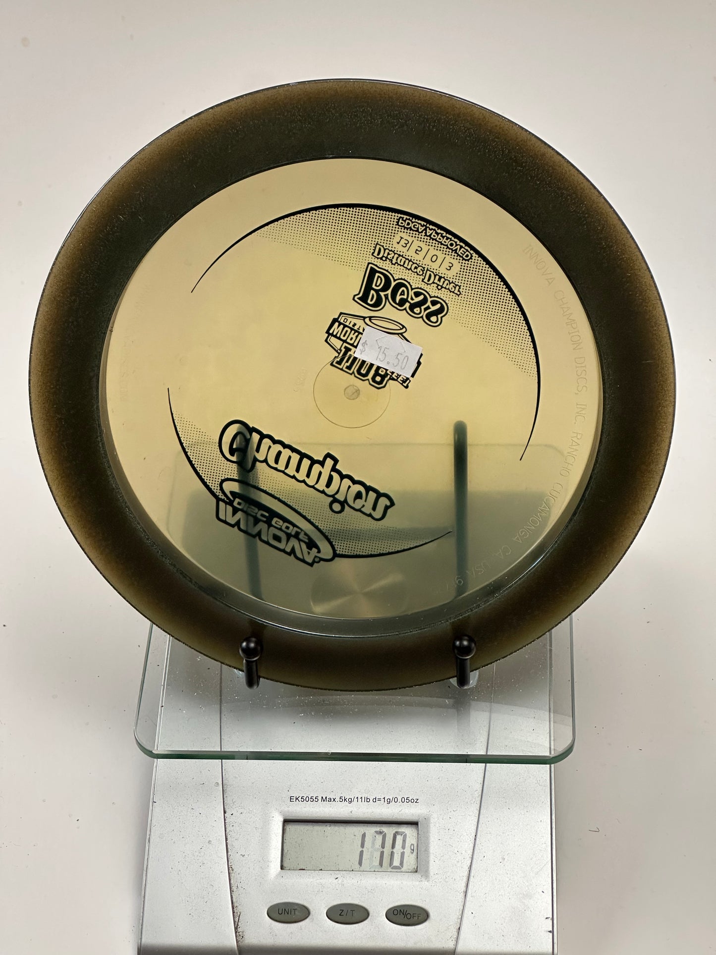 Innova Champion Boss Distance Driver – Clear w/ Smoky Black Rim (1108 Stamp)