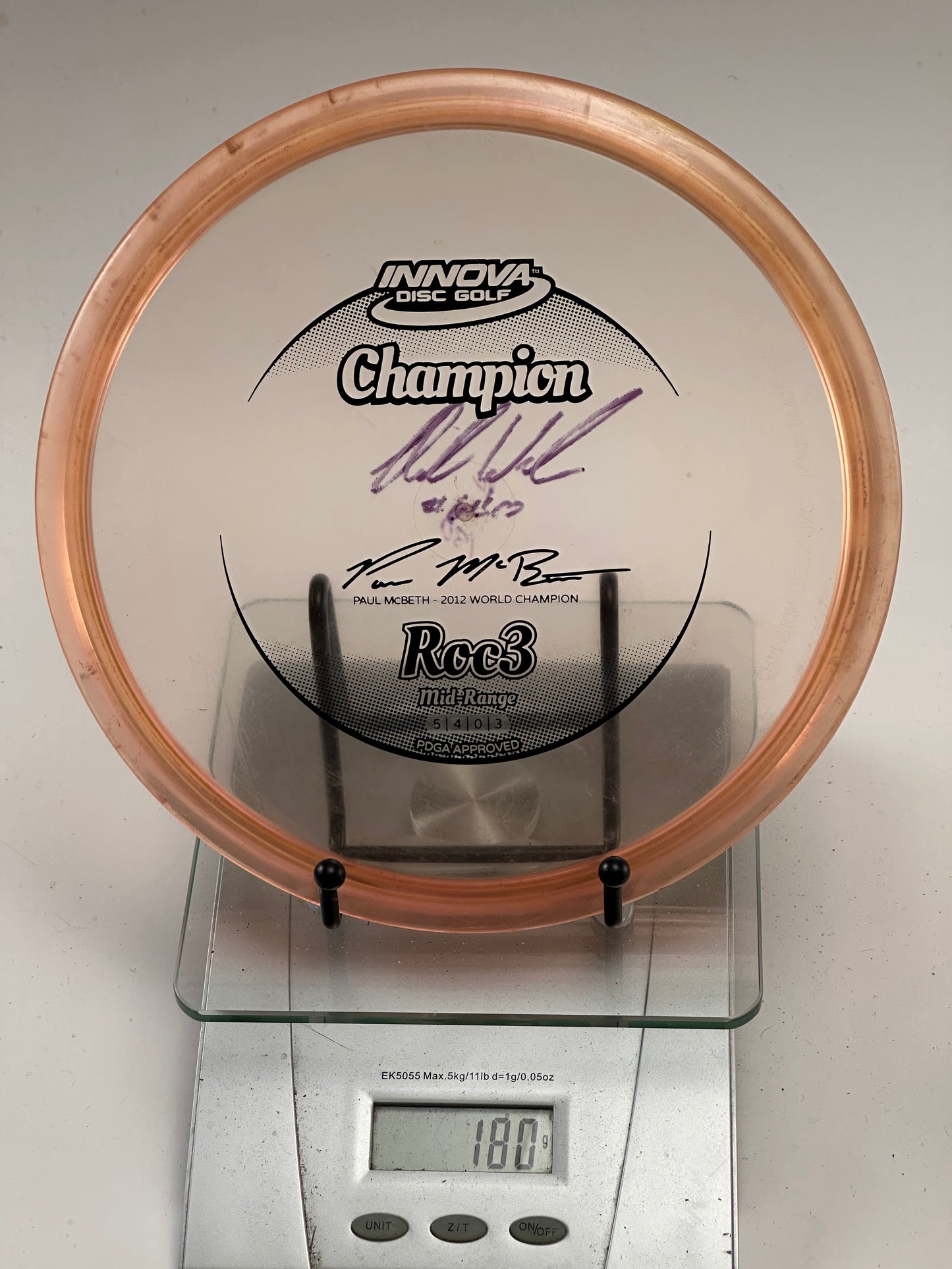 Innova Champion Roc3 Clear w/ Peach Rim (Paul McBeth) 180g, Rim Ink