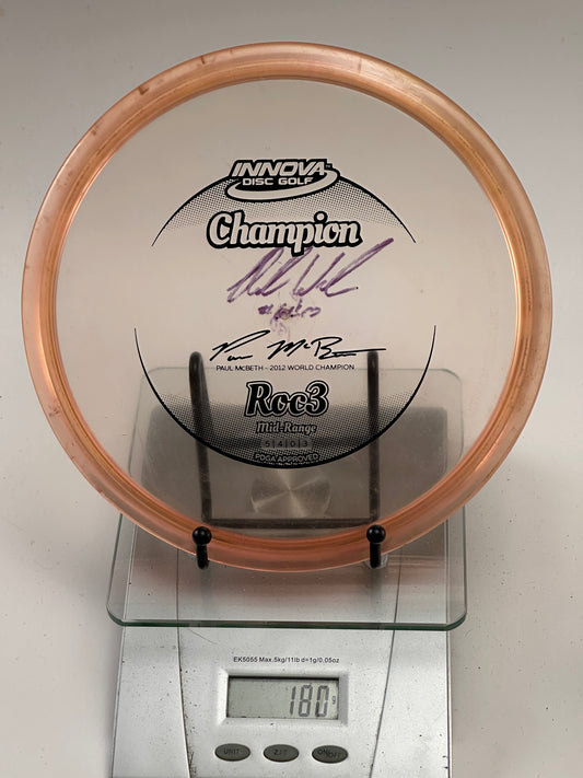 Innova Champion Roc3 Clear w/ Peach Rim (Paul McBeth) 180g, Rim Ink