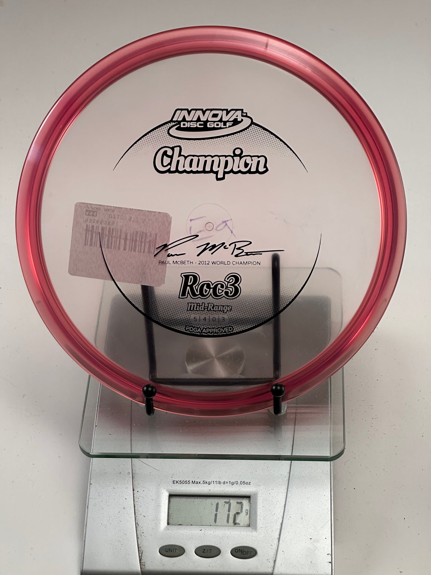 Innova Champion Roc3 Midrange – Paul McBeth 2012 WC Stamp, Transparent Red