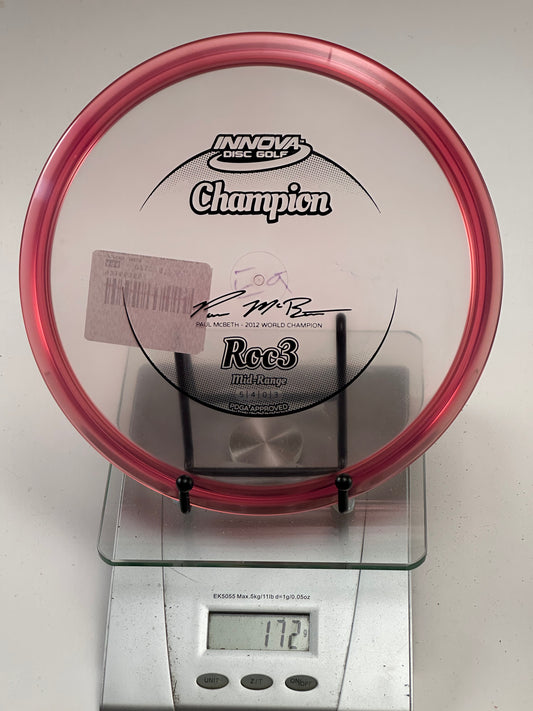 Innova Champion Roc3 Midrange – Paul McBeth 2012 WC Stamp, Transparent Red