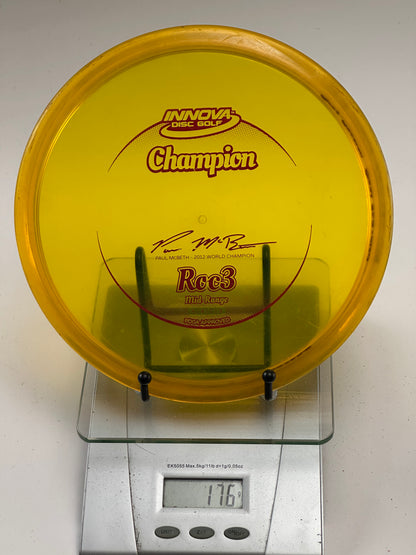 Innova Champion Roc3 Midrange - Transparent Yellow, McBeth 2012 Stamp, Rim Ink