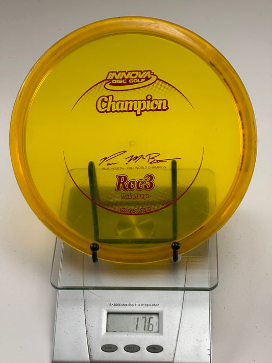 Innova Champion Roc3 Midrange - Transparent Yellow, McBeth 2012 Stamp, Rim Ink