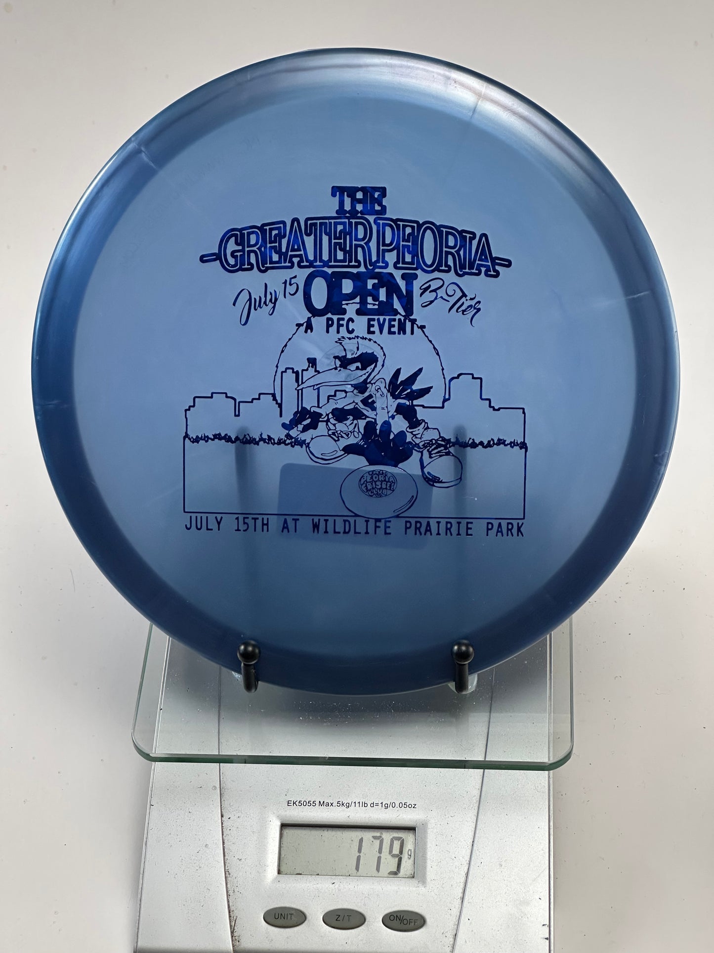 Innova Champion Roc3 Clear Blue Greater Peoria Open Tournament Stamp (Ink-Free)