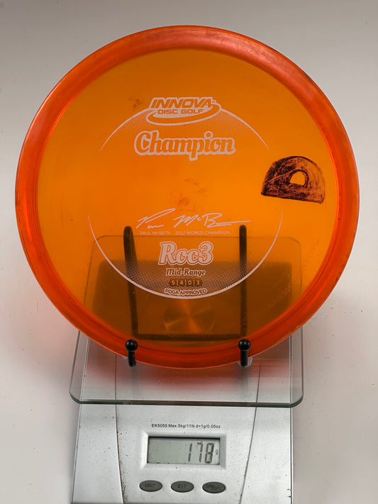 Innova Champion Roc3 Midrange – Transparent Orange – McBeth 2012 Stamp, Ink