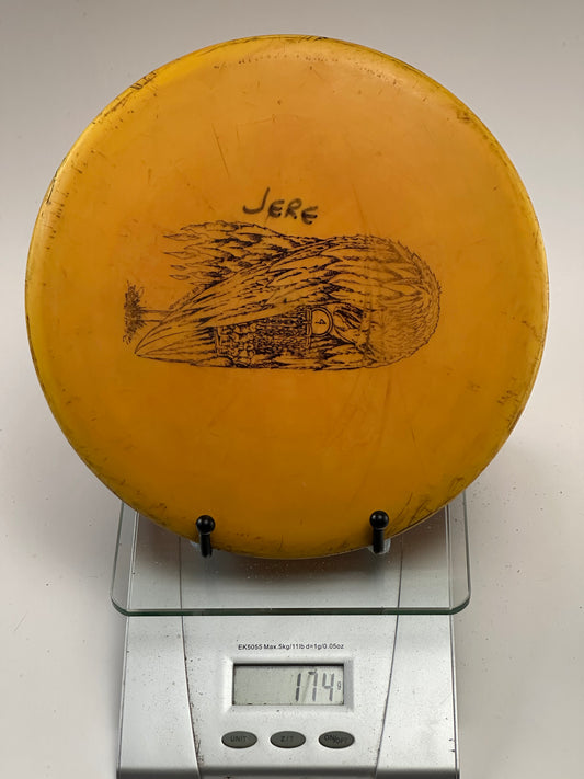 Innova DX Roc (San Marino) Yellow 174g — Hand-Drawn Stamp, Ink, Heavy Wear