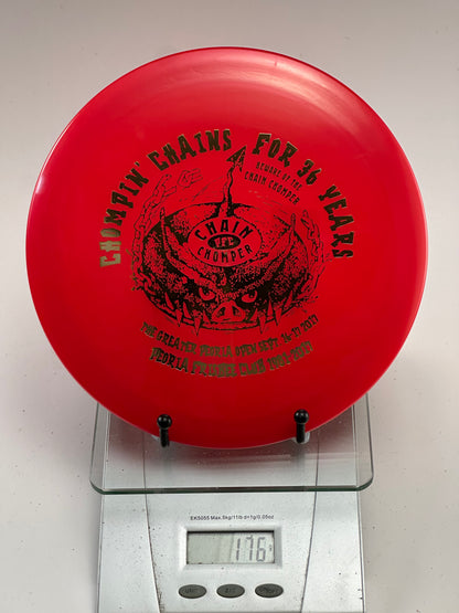Innova Champion Thunderbird – Red Chain Chomper Peoria Frisbee Club Stamp