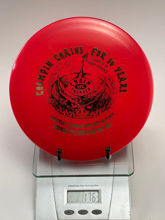 Innova Champion Thunderbird – Red Chain Chomper Peoria Frisbee Club Stamp