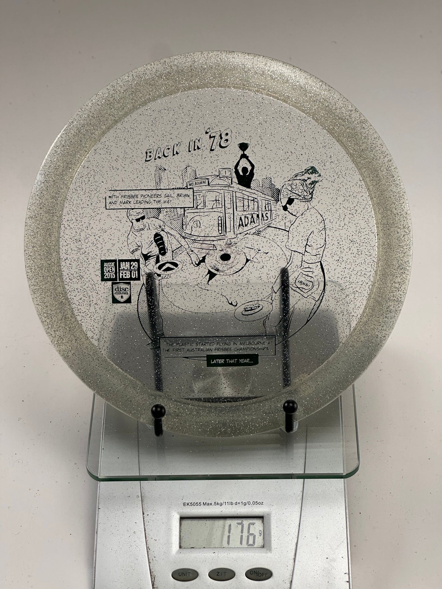 Innova Champion Sparkle Thunderbird – Clear/Silver Glitter, Back In '78 Stamp