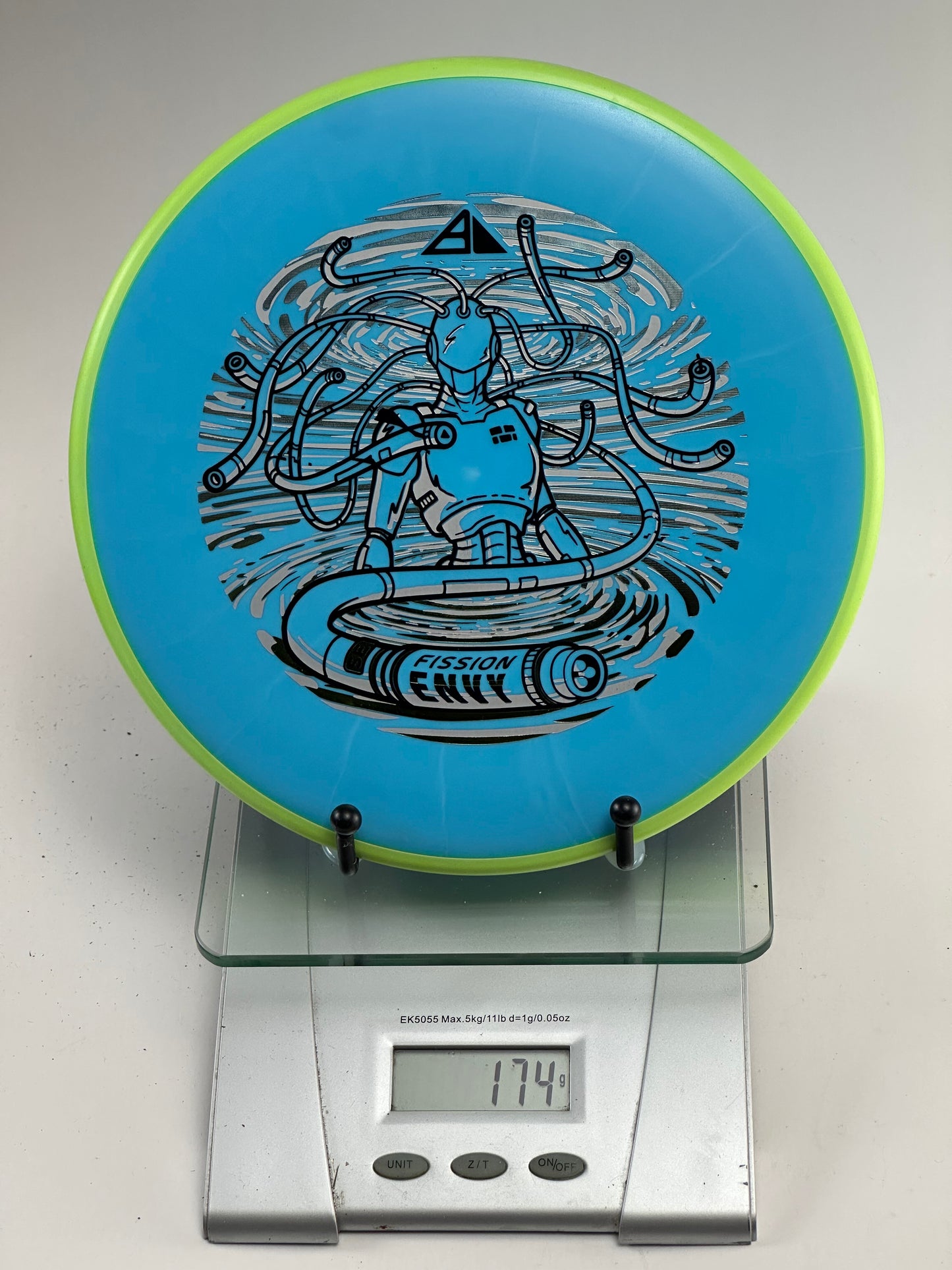 MVP Fission Envy – Blue w/ Neon Green Rim, Robot Stamp (174g)