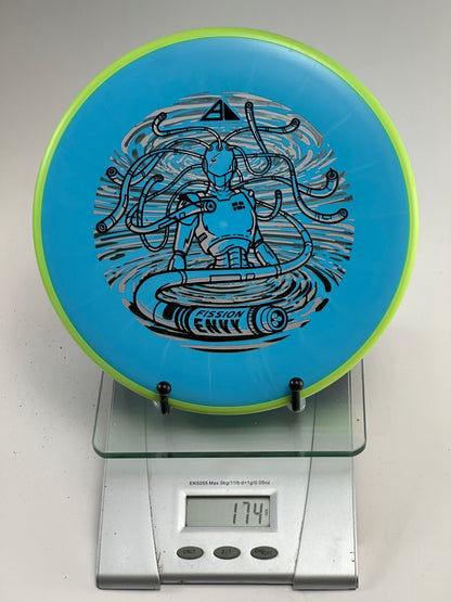 MVP Fission Envy – Blue w/ Neon Green Rim, Robot Stamp (174g)