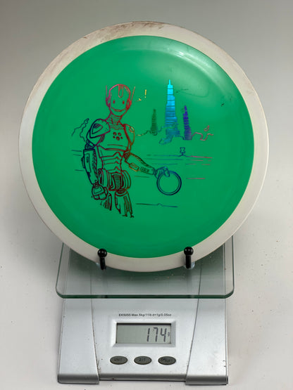 MVP Neutron Soft Mayhem (174g) Green w/ White Rim Robot City Stamp