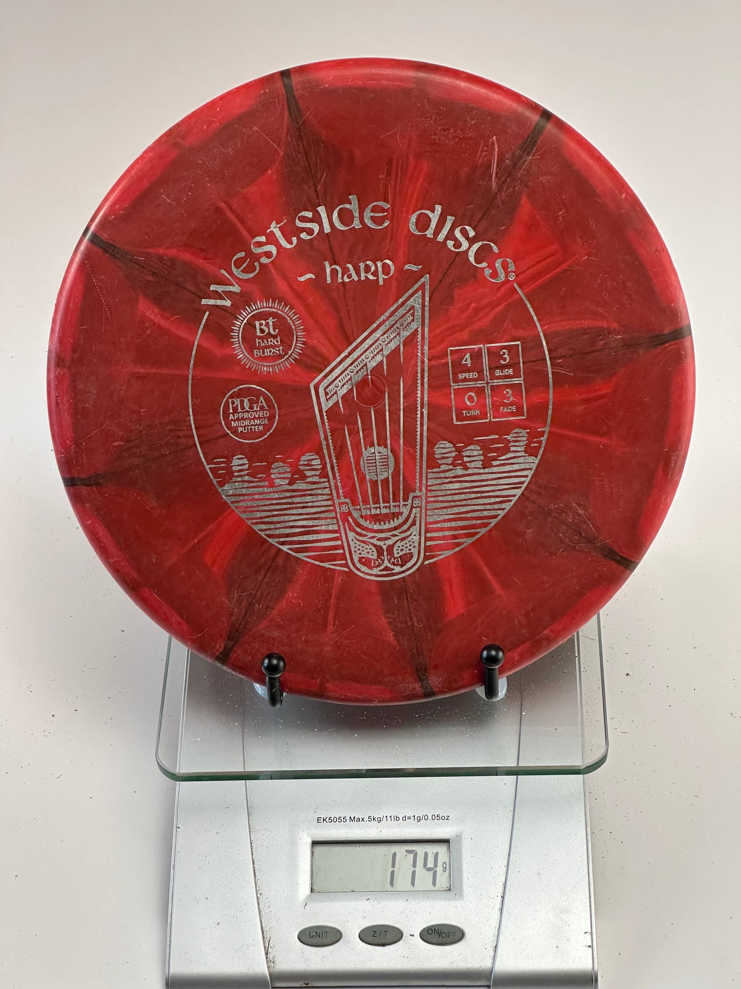 Westside Harp BT Hard Burst Putter - Red/Black Swirl, Silver Stamp