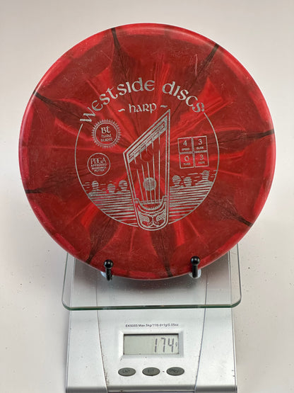 Westside Harp BT Hard Burst Putter - Red/Black Swirl, Silver Stamp