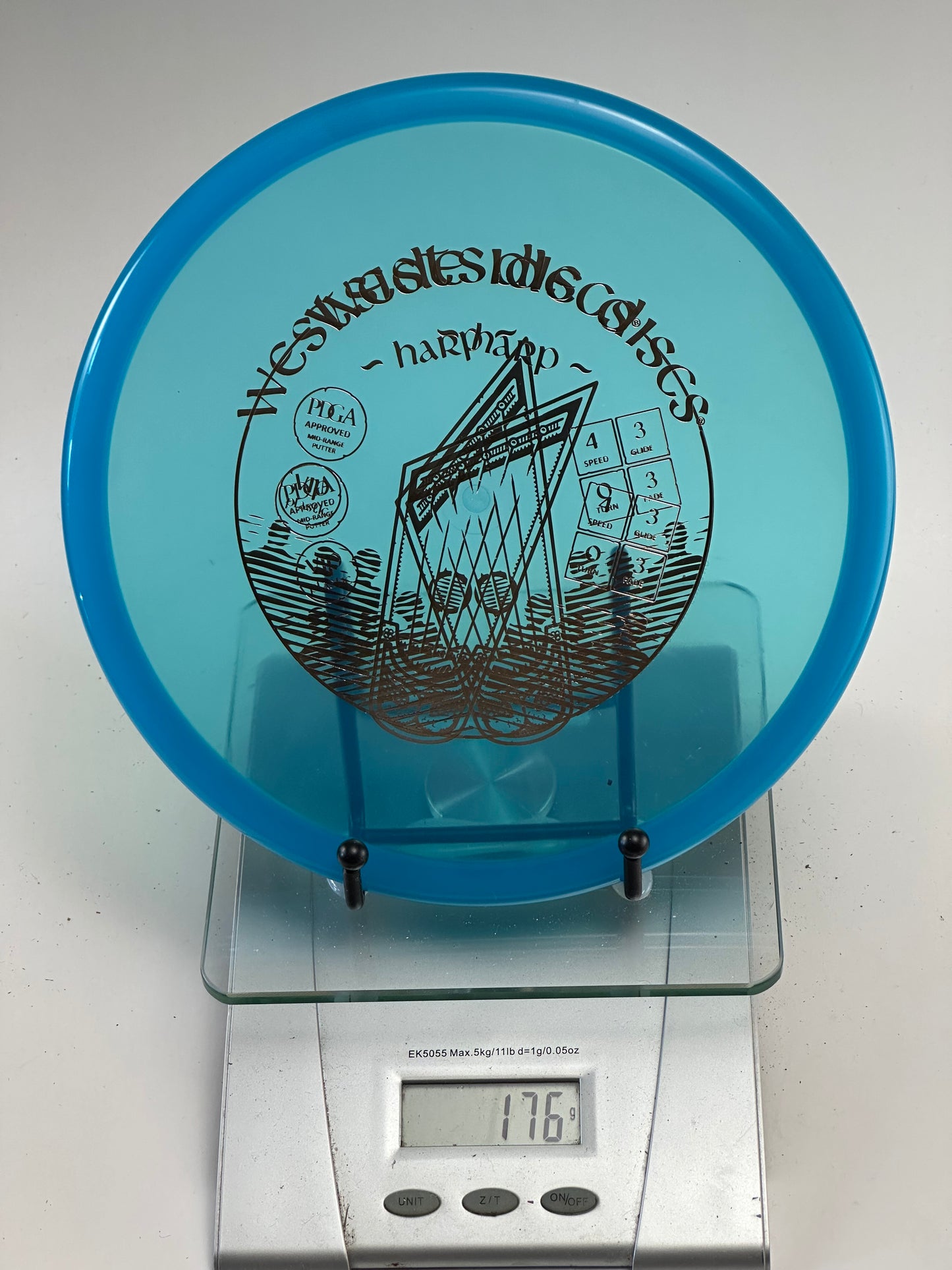 Westside Discs VIP Harp Putter – Translucent Blue w/ Black Stamp