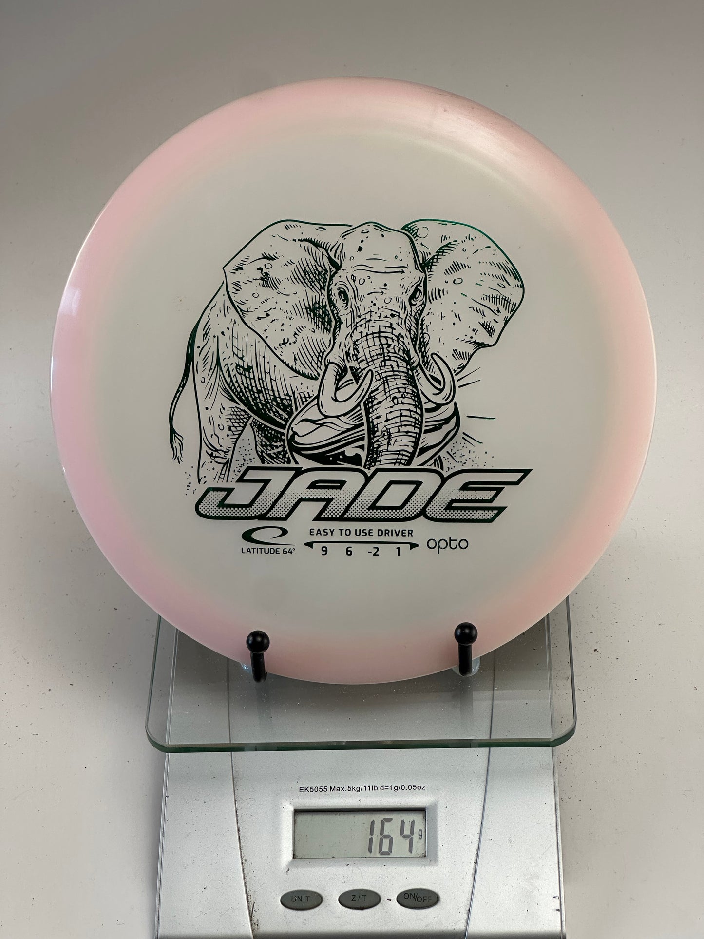 Latitude 64 Opto Jade (164g) – White w/ Pink Rim, Elephant Stamp