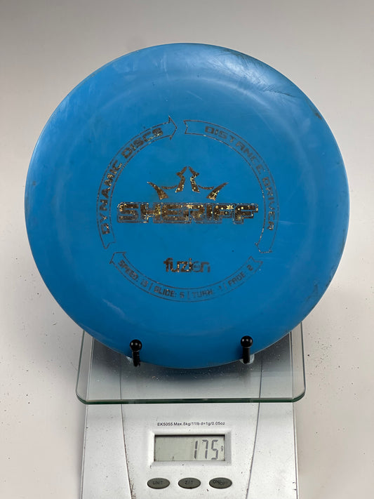 Dynamic Discs Fuzion Sheriff Distance Driver – Blue w/ Gold Stamp