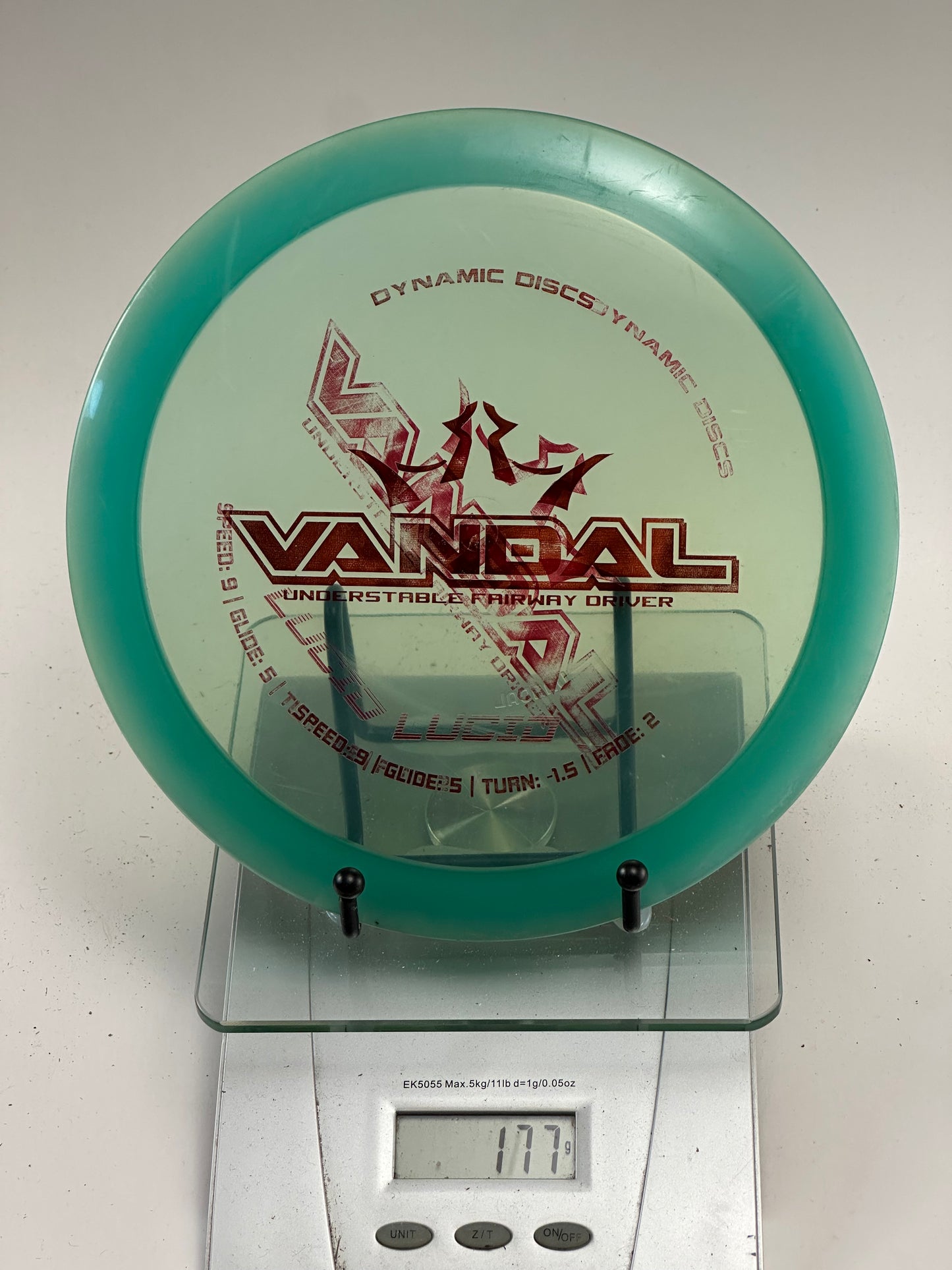 Dynamic Discs Lucid Vandal Fairway Driver - Transparent Teal Rim, Red Stamp
